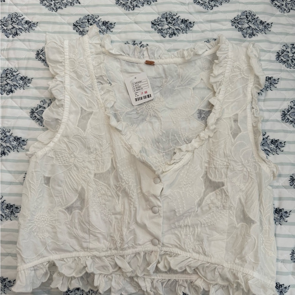 Free People Cream Ruffled Tank Top